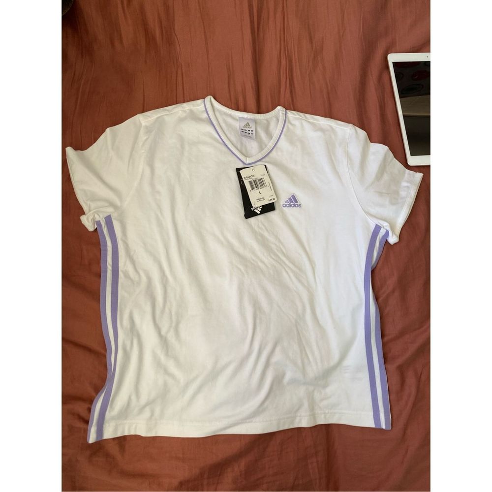 Womens Adidas lavender & white t shirt